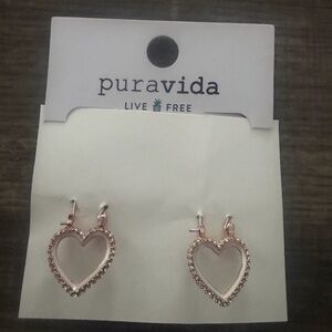 Pura Vida Rose Gold Heart Hoop Earrings with Pavé Accent